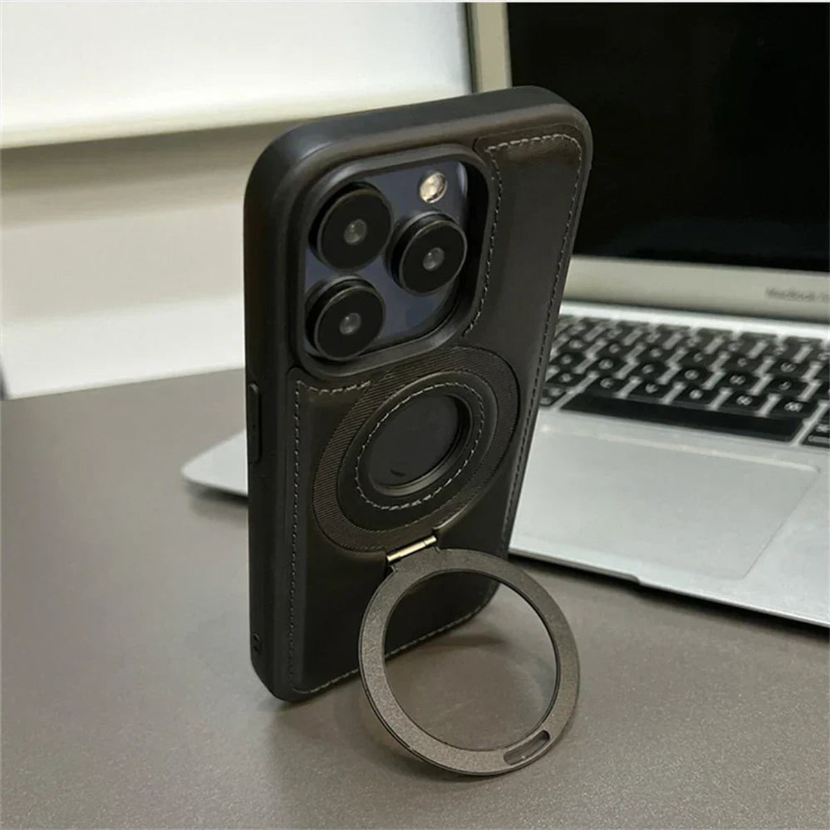 Adds Functionality Leather Magsafe Case With Fold-Out Ring Stand - Image 3