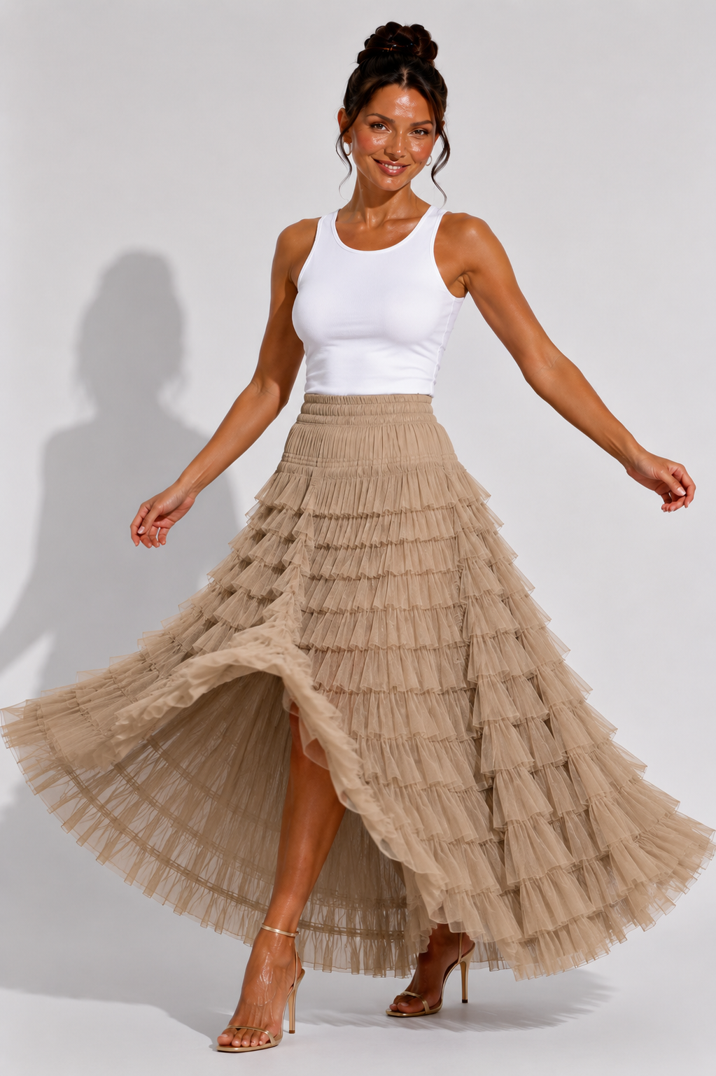 NOVA | Women's Tiered Ruffle Maxi Skirt – High Waist Boho Summer Skirt