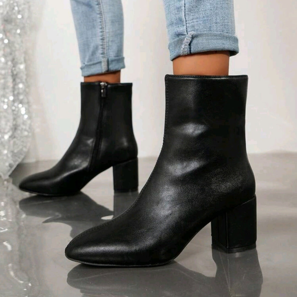 Ankle Boots with Block Heel and Side Zipper - Image 1