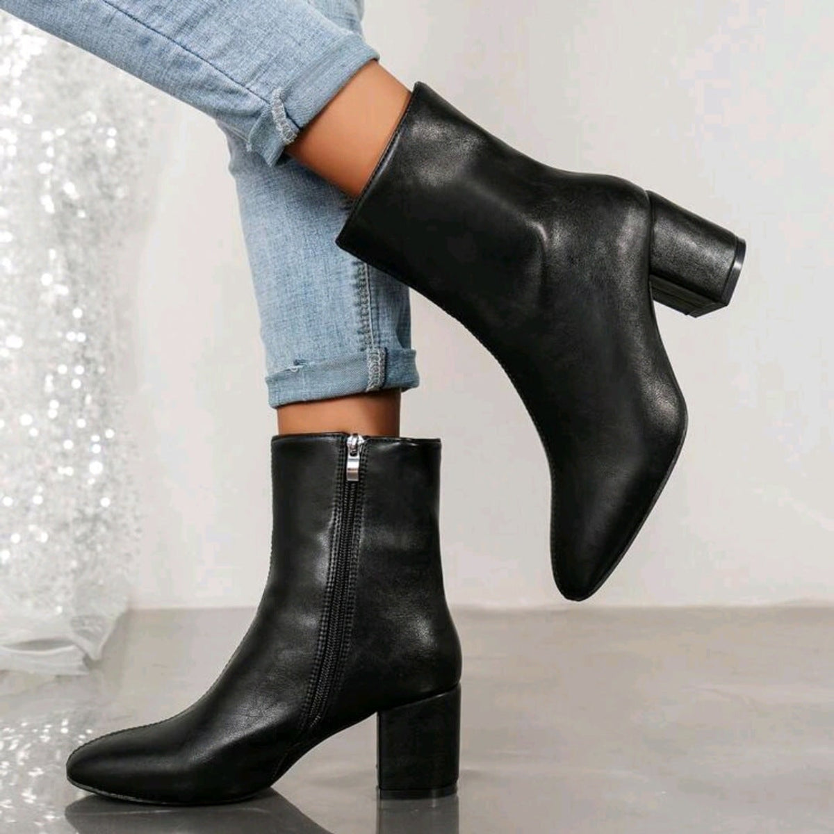 Ankle Boots with Block Heel and Side Zipper - Image 3