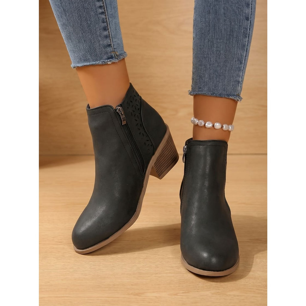 Ankle Boots with Block Heel Cutout and Side Zip - Image 10