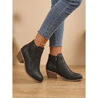 Ankle Boots with Block Heel Cutout and Side Zip - Image 4