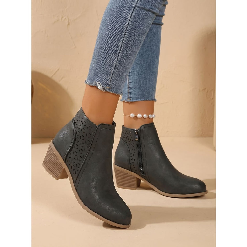 Ankle Boots with Block Heel Cutout and Side Zip - Image 8