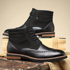 Ankle Boots with Brogue Detailing and Mixed Materials - Image 1