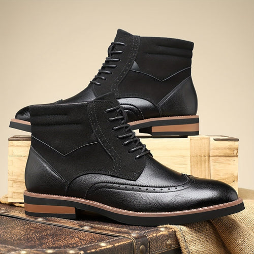Ankle Boots with Brogue Detailing and Mixed Materials - Image 1