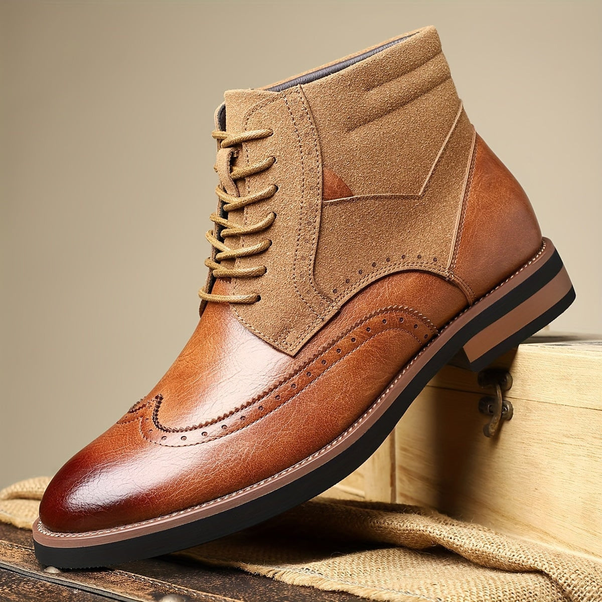 Ankle Boots with Brogue Detailing and Mixed Materials - Image 10