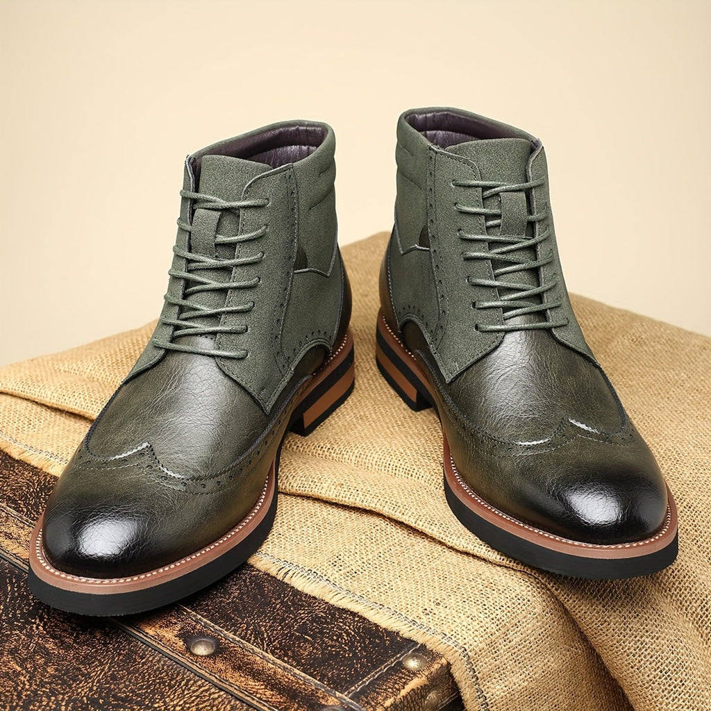 Ankle Boots with Brogue Detailing and Mixed Materials - Image 3
