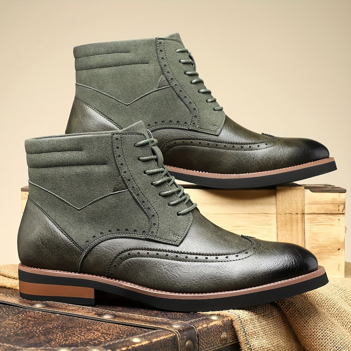 Ankle Boots with Brogue Detailing and Mixed Materials - Image 4