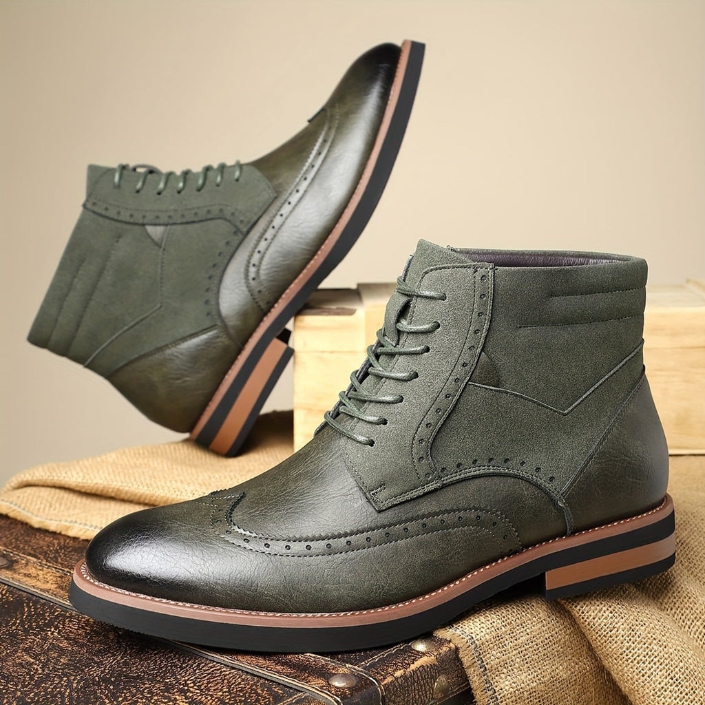 Ankle Boots with Brogue Detailing and Mixed Materials - Image 5