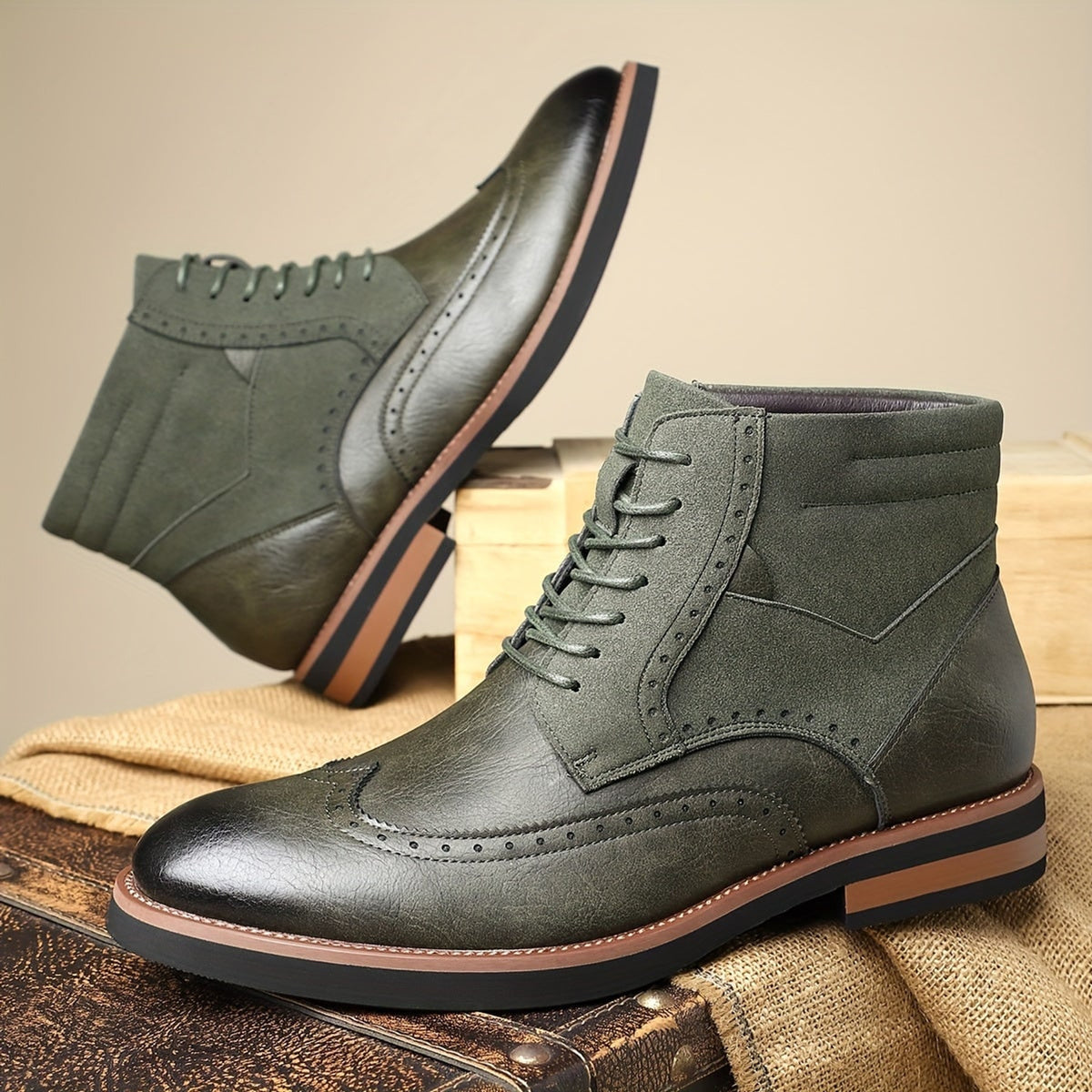 Ankle Boots with Brogue Detailing and Mixed Materials - Image 5
