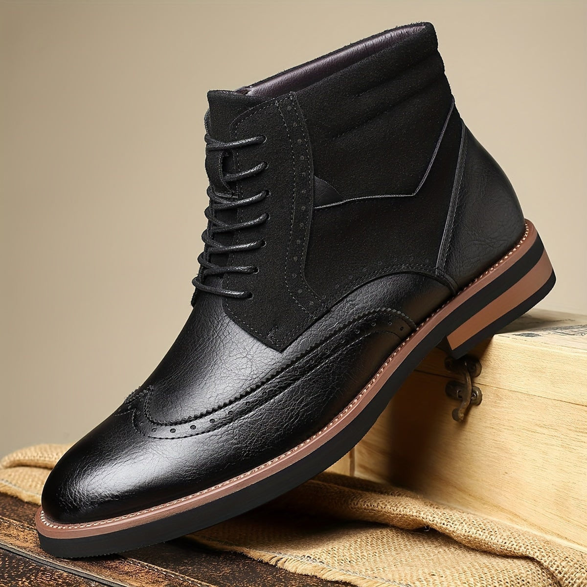 Ankle Boots with Brogue Detailing and Mixed Materials - Image 9