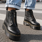 Ankle Boots with Front-Zip Platform and Lace Panel - Image 1