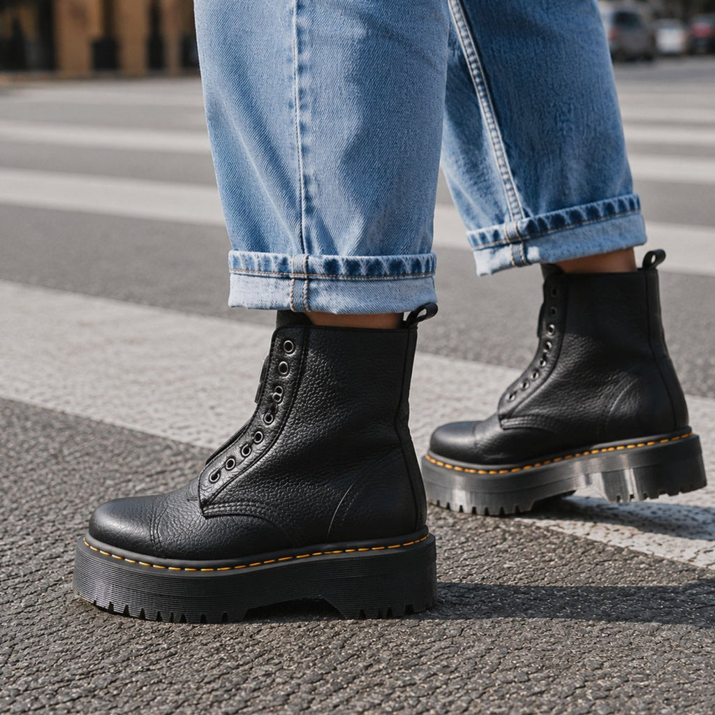 Ankle Boots with Front-Zip Platform and Lace Panel - Image 2