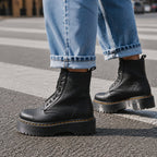 Ankle Boots with Front-Zip Platform and Lace Panel - Image 2