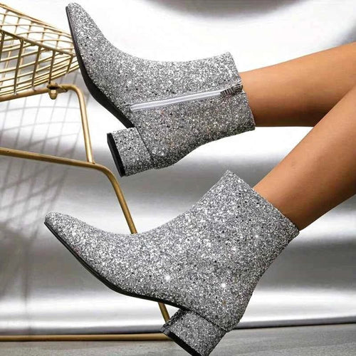 Ankle Boots with Glitter Pointed Toe and Stiletto Heel - Image 2