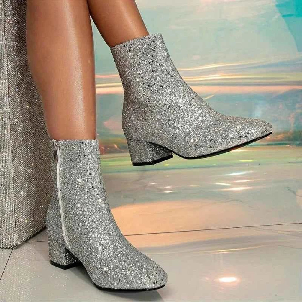 Ankle Boots with Glitter Pointed Toe and Stiletto Heel - Image 9