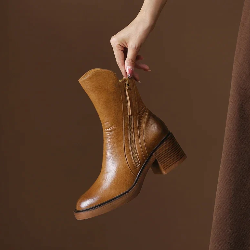 Ankle Boots with Leather Block Heel and Tassel Zip - Image 2