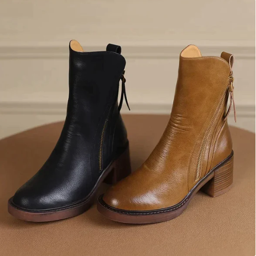 Ankle Boots with Leather Block Heel and Tassel Zip - Image 3