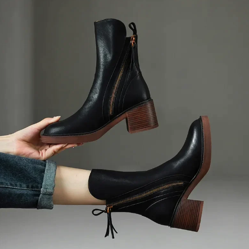 Ankle Boots with Leather Block Heel and Tassel Zip - Image 4