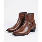 Ankle Boots with Leather Pointed-Toe and Buckle Strap - Image 1