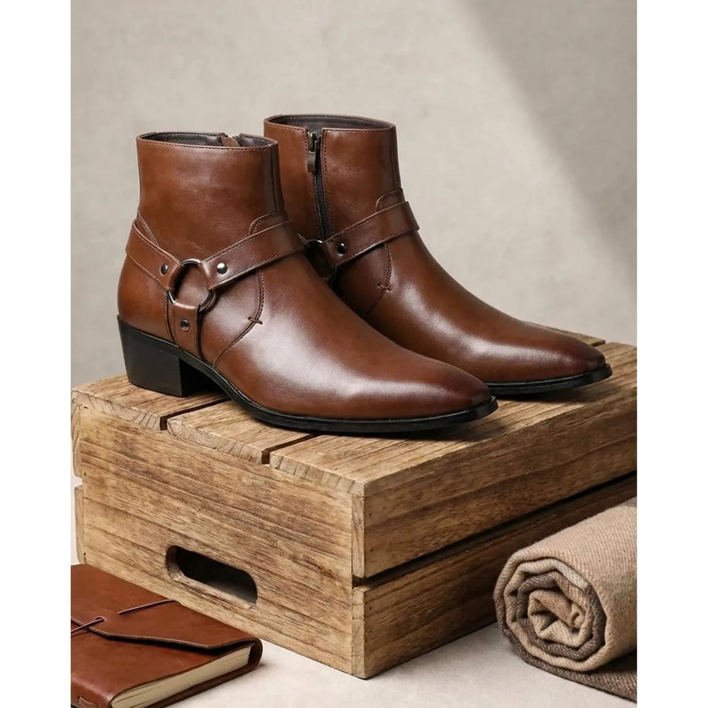 Ankle Boots with Leather Pointed-Toe and Buckle Strap - Image 2