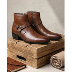 Ankle Boots with Leather Pointed-Toe and Buckle Strap - Image 2