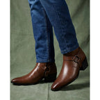 Ankle Boots with Leather Pointed-Toe and Buckle Strap - Image 5
