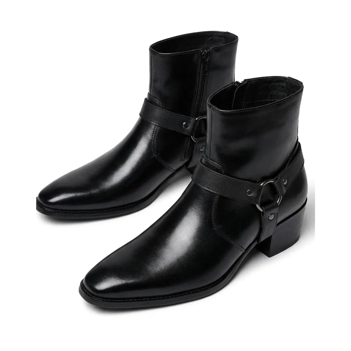 Ankle Boots with Leather Pointed-Toe and Buckle Strap - Image 6