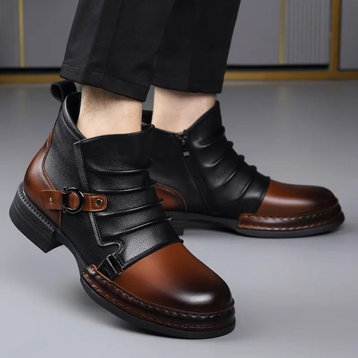 Ankle Boots with Leather Side Zip and Buckle Strap - Image 11
