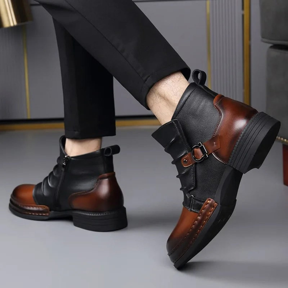 Ankle Boots with Leather Side Zip and Buckle Strap - Image 12