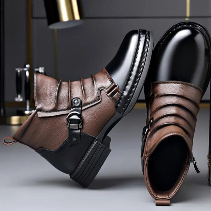 Ankle Boots with Leather Side Zip and Buckle Strap - Image 2