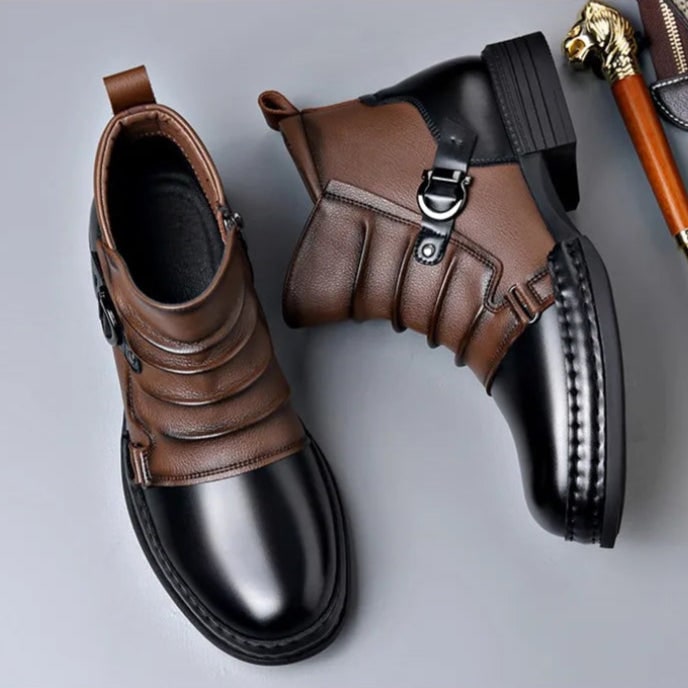 Ankle Boots with Leather Side Zip and Buckle Strap - Image 3
