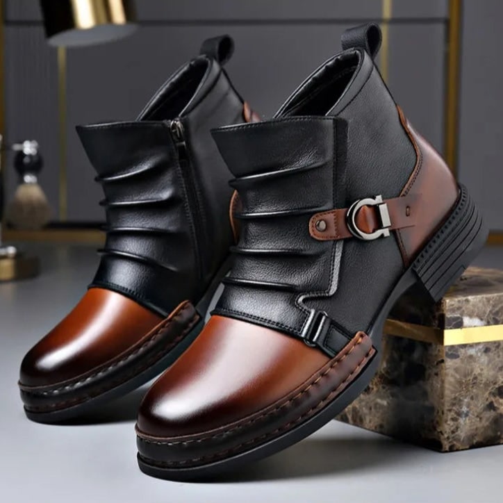 Ankle Boots with Leather Side Zip and Buckle Strap - Image 4