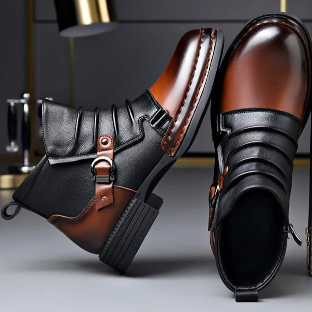 Ankle Boots with Leather Side Zip and Buckle Strap - Image 5