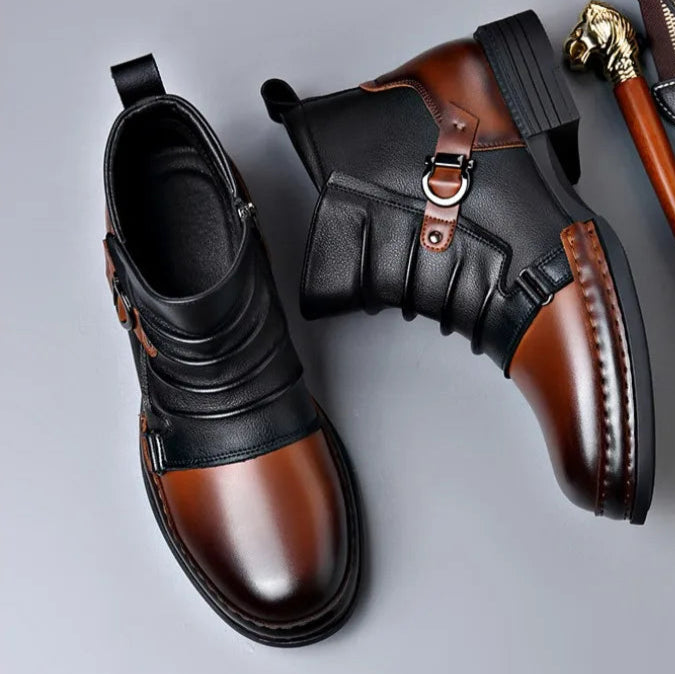 Ankle Boots with Leather Side Zip and Buckle Strap - Image 6