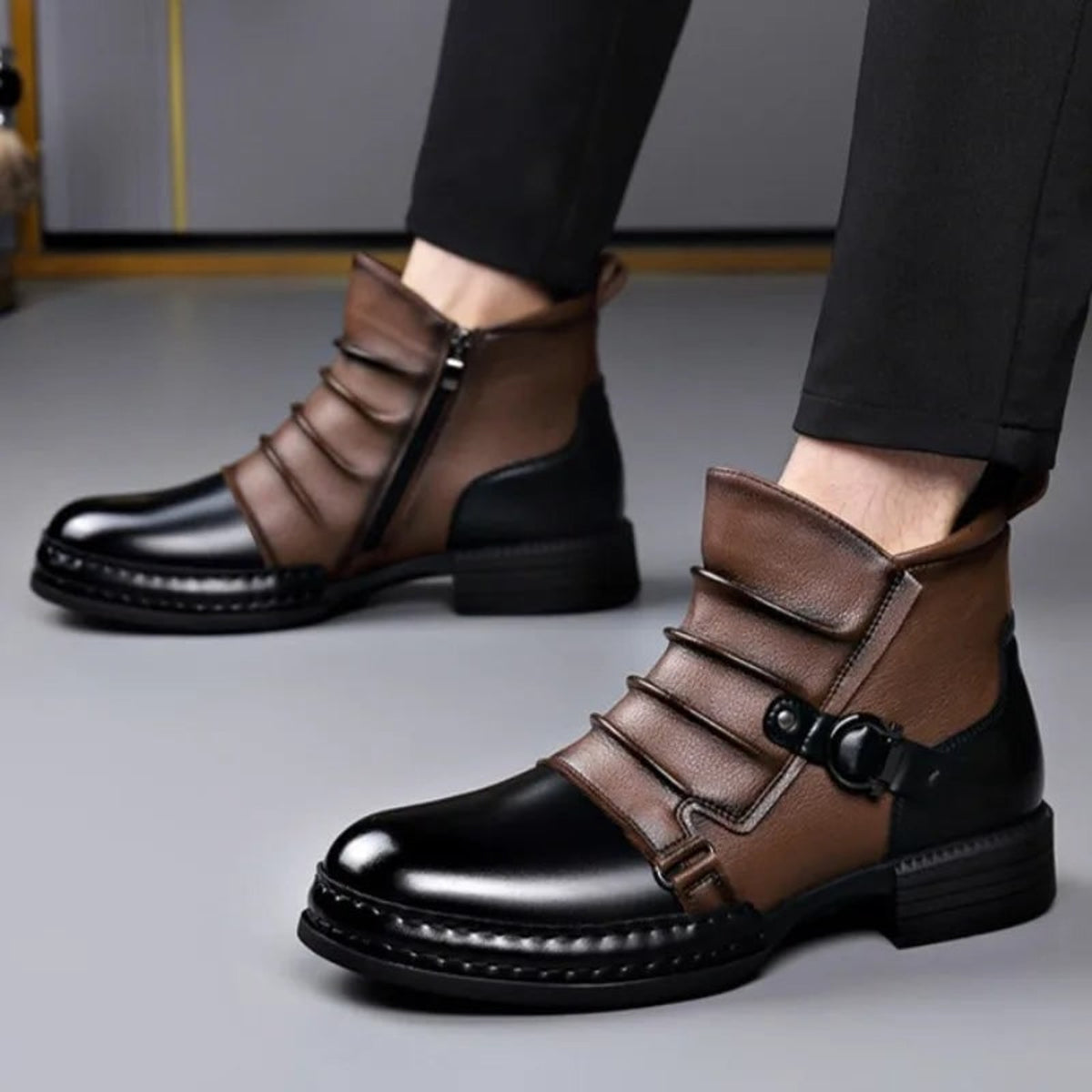 Ankle Boots with Leather Side Zip and Buckle Strap - Image 9
