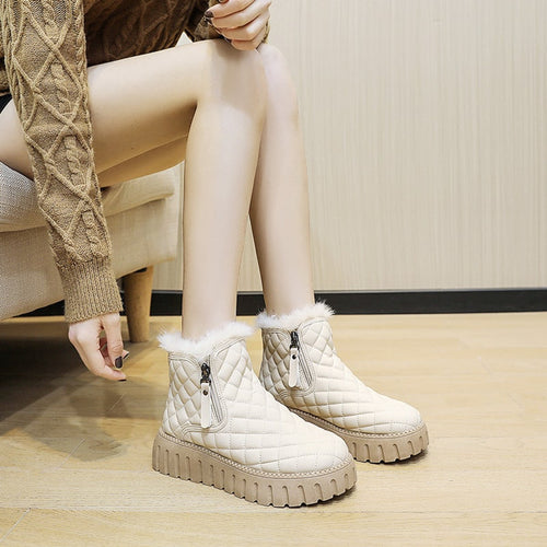 Ankle Boots with Plush Lined Quilted and Side Zipper - Image 1