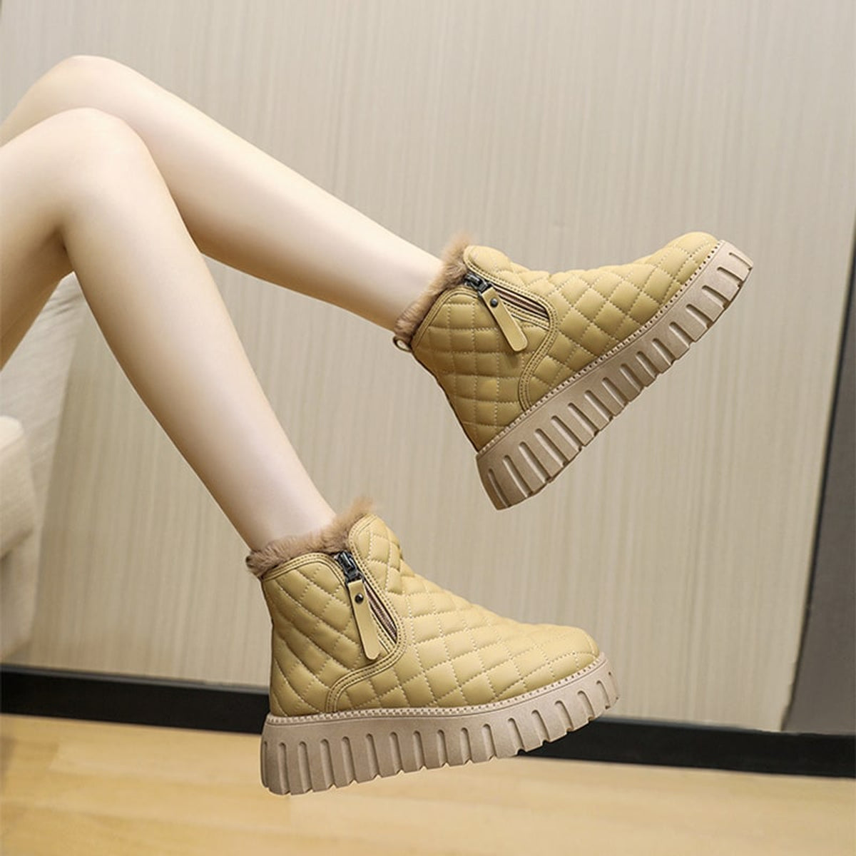 Ankle Boots with Plush Lined Quilted and Side Zipper - Image 4