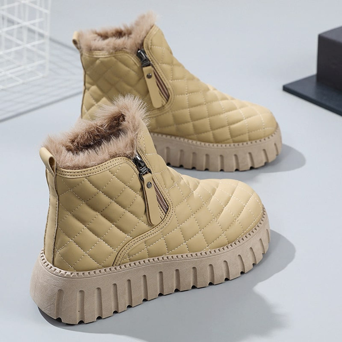 Ankle Boots with Plush Lined Quilted and Side Zipper - Image 5