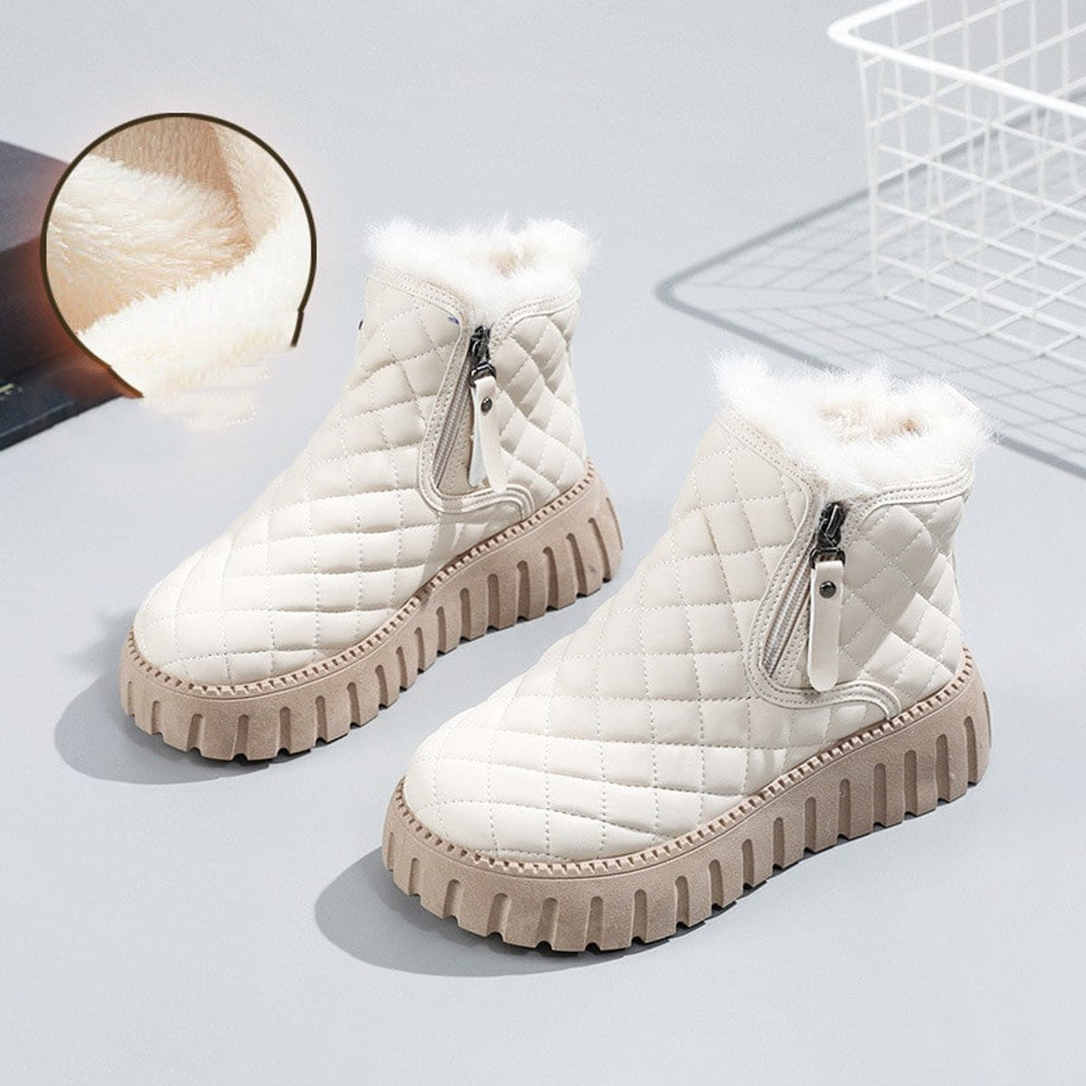 Ankle Boots with Plush Lined Quilted and Side Zipper - Image 7