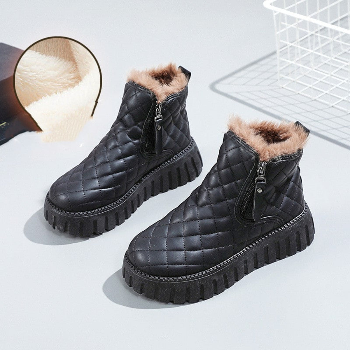 Ankle Boots with Plush Lined Quilted and Side Zipper - Image 8