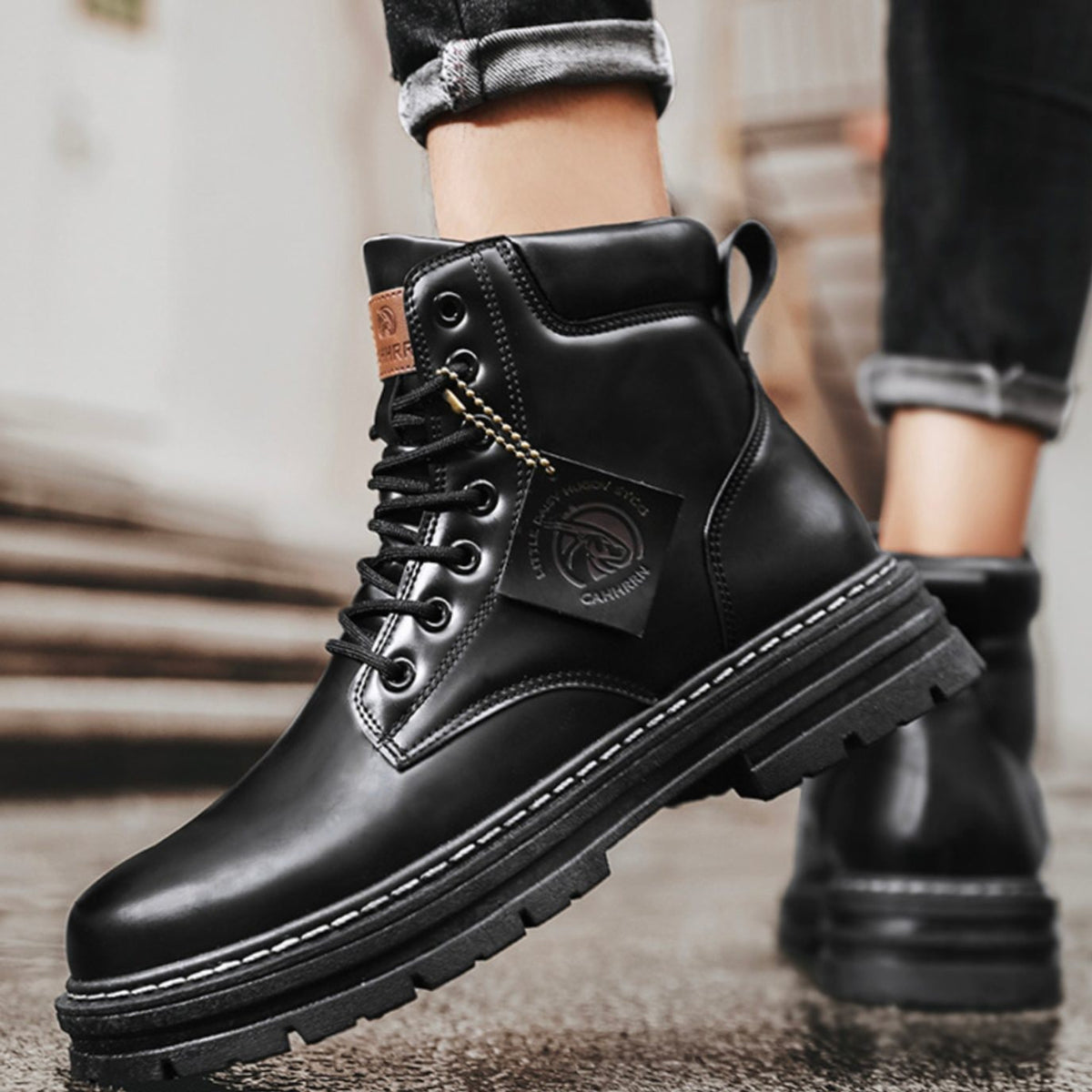 Ankle Boots with Rugged Lace-Up Style and Leather - Image 2