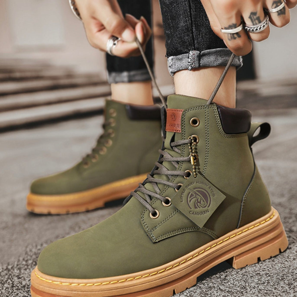 Ankle Boots with Rugged Lace-Up Style and Leather - Image 3