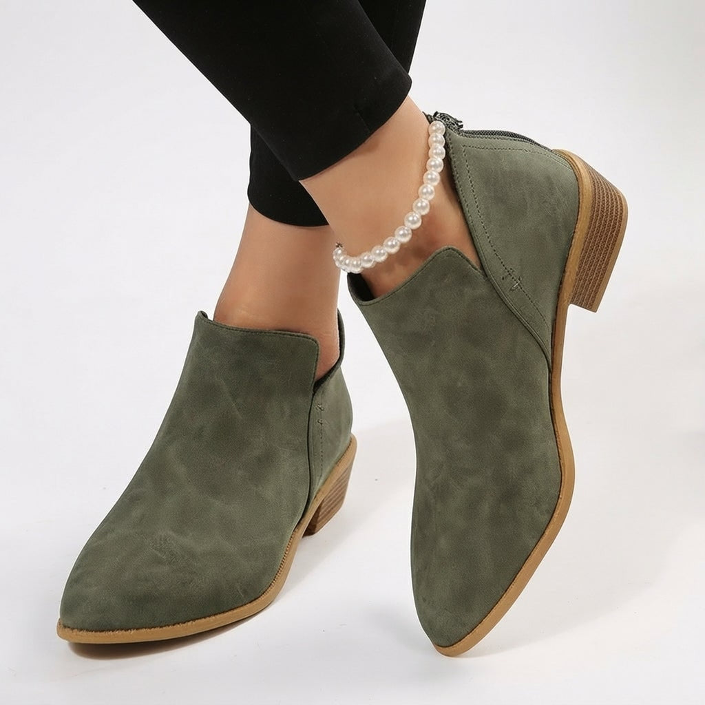 Ankle Boots with Suede Low Heel and Side Zipper - Image 2