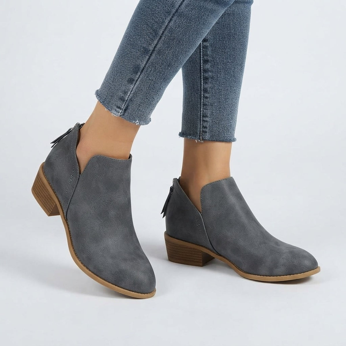 Ankle Boots with Suede Low Heel and Side Zipper - Image 3