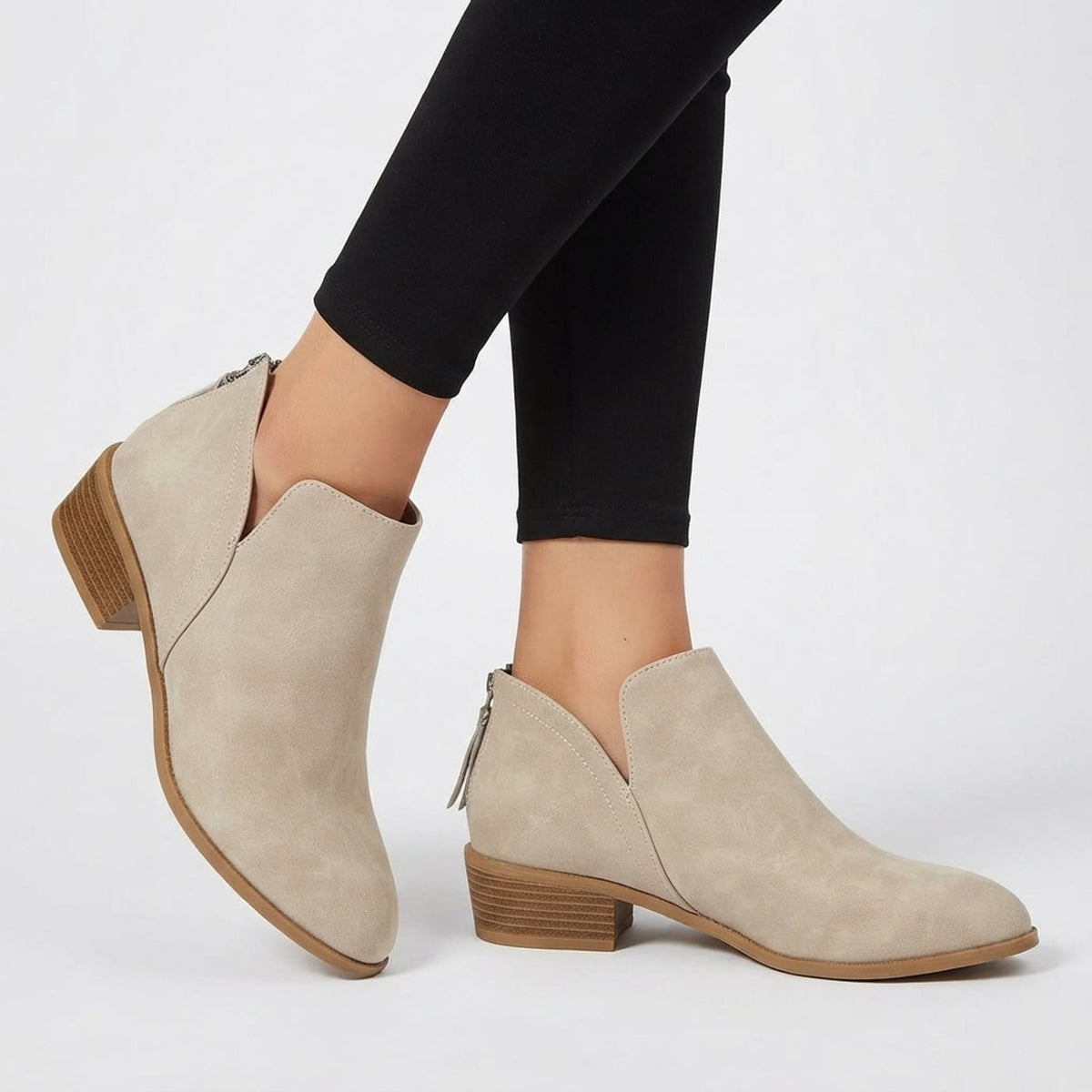 Ankle Boots with Suede Low Heel and Side Zipper - Image 4