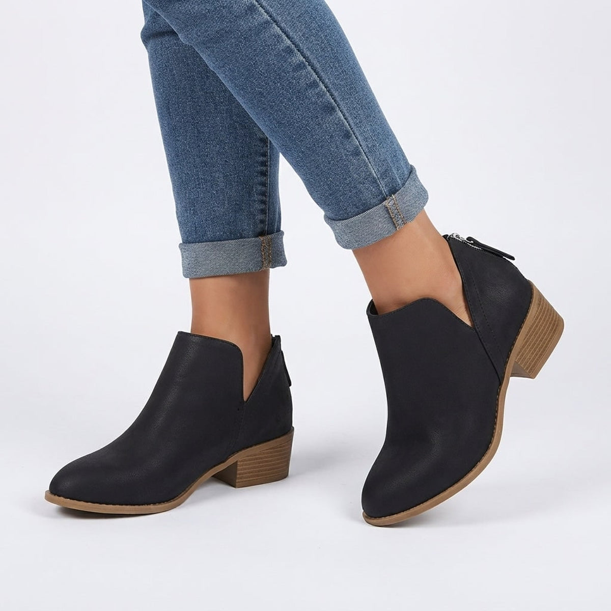 Ankle Boots with Suede Low Heel and Side Zipper - Image 5