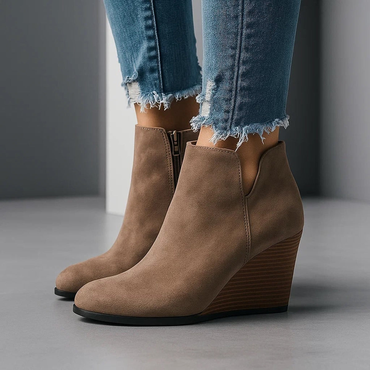 Ankle Boots with Suede Wedge Heel and Side Cut-Out - Image 2