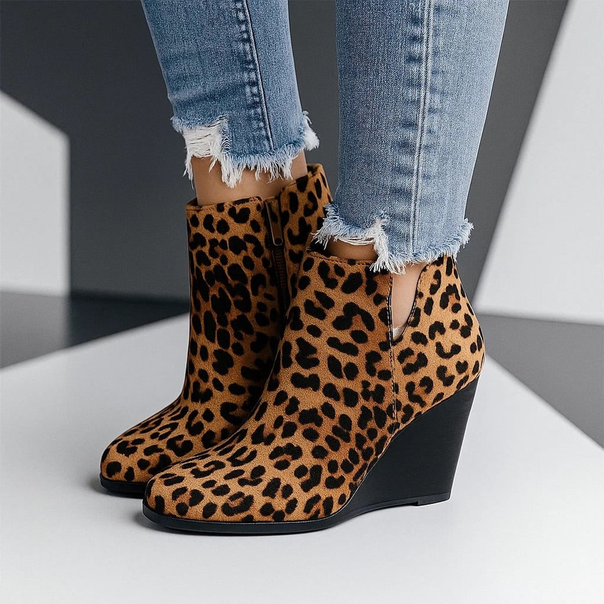 Ankle Boots with Suede Wedge Heel and Side Cut-Out - Image 3