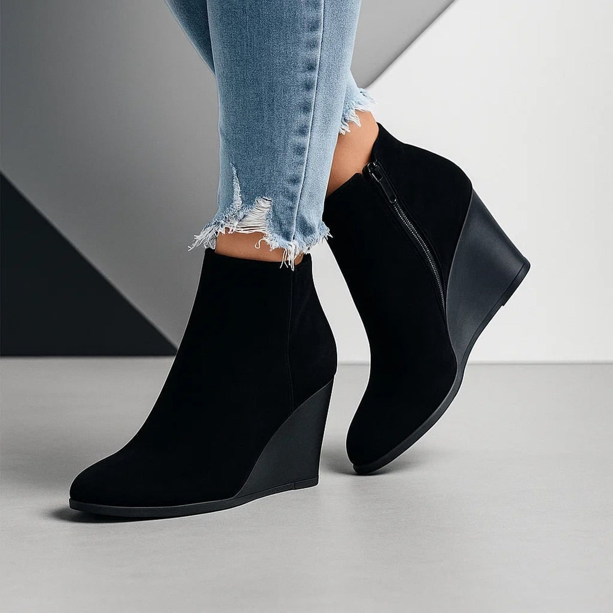 Ankle Boots with Suede Wedge Heel and Side Cut-Out - Image 4